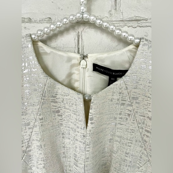 WHBM Silver, Metallic, Jacquard, Belted, Fit-and-Flare Cocktail Dress - Size 00 - Picture 7 of 16